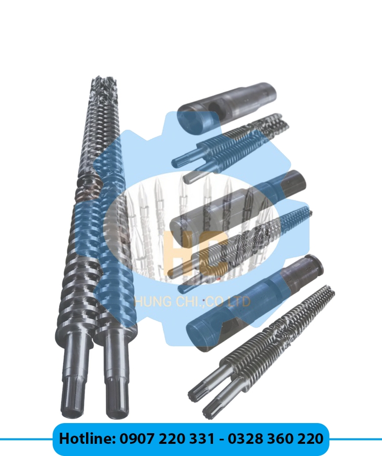 TRỤC VÍT ĐÔI CÔN cho máy đùn pvc bột hạt